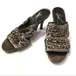 DONALD J PLINER METALLIC MESH LUXURY DESIGNER KITTEN CAGE SANDAL PUMP HEELS